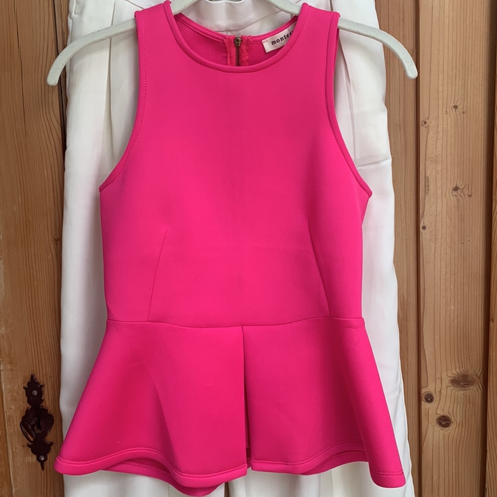 ☆ Monteau Hot Pink 💕 Peplum Barbie Pink Barbiecore Sleeveless Scuba Top New 💕